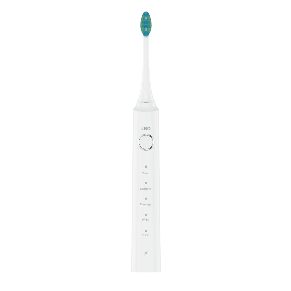 JBQ Automatic Rechargeable Electric Toothbrush With 5 Cleaning Modes, White - afterpay