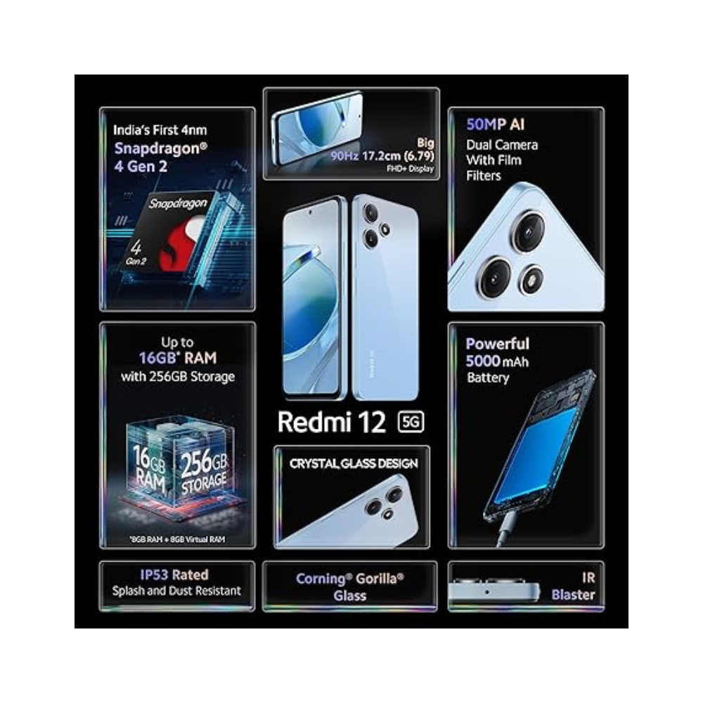 Redmi 12 5G -8/256GB Silver | Blue | Black.