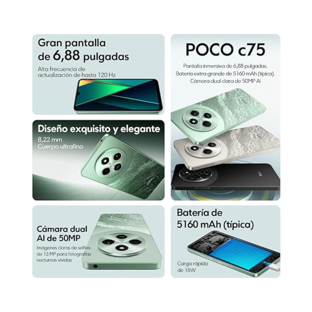 Xiaomi POCO c75 - 8/256GB | Black | Green | Gold.